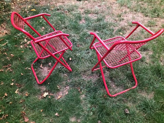 2 Sillas metálicas rojas Federico Giner, 75e unida