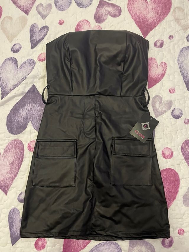 Vestido negro polipiel Eileen