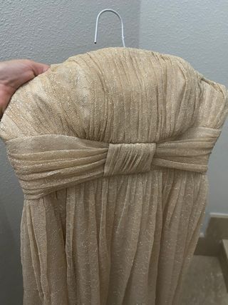 Vestido largo beige dorado fiesta