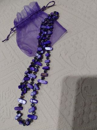 Collar largo morado - piedras cristal