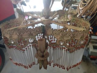 Lampara antigua porcelana Y 3 cristal a medias