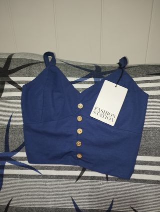 Top azul botones talla S-M
