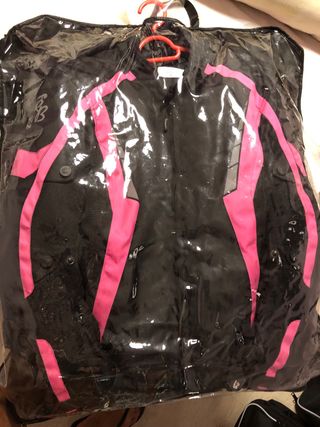 Cazadora moto mujer rosa-negra