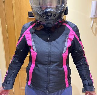 Cazadora moto mujer rosa-negra