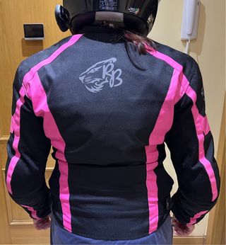 Cazadora moto mujer rosa-negra