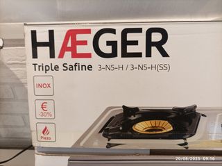 Cocina gas 3 fuegos HAEGER acerco inoxidable.