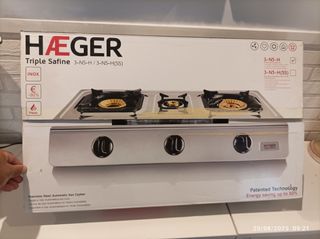 Cocina gas 3 fuegos HAEGER acerco inoxidable.