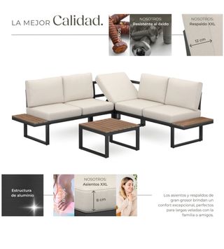 Sofá rinconero exterior - metal y madera