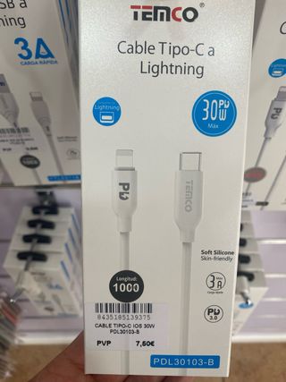 Cable TEMCO Tipo-C a Lightning 30W 1m