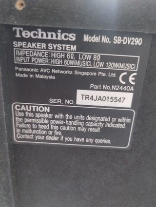 2 Altavoces Technics SB-DV290 + 3 surround