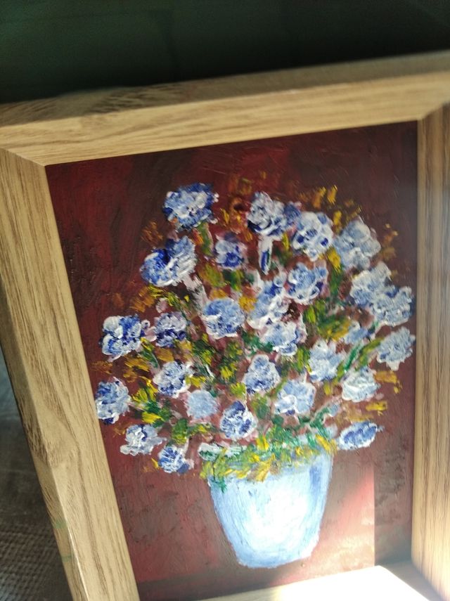 Dipinto fiori vaso - olio su tavola 10x15 