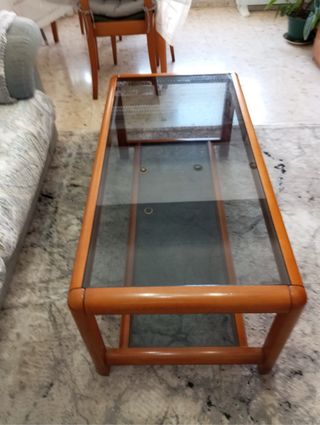 Mesa centro cristal madera
