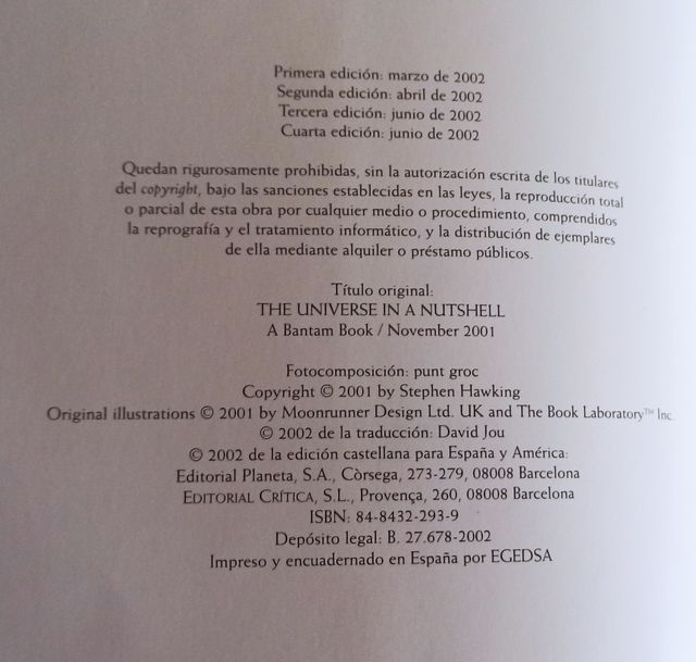 Libro "El universo en una cáscara de nuez"