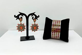 Pulsera y pendientes naranjas