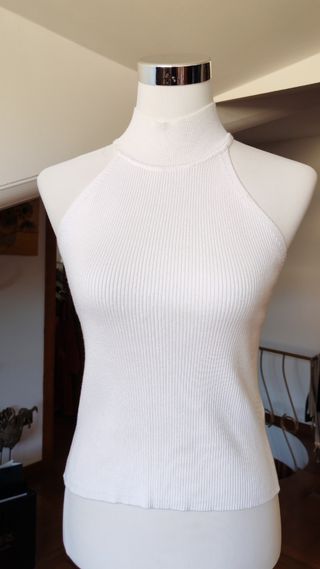 Top Zara bianco a costine - Tg M