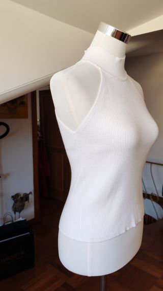 Top Zara bianco a costine - Tg M