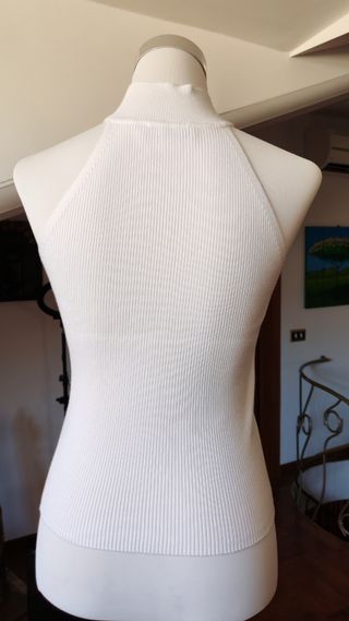 Top Zara bianco a costine - Tg M