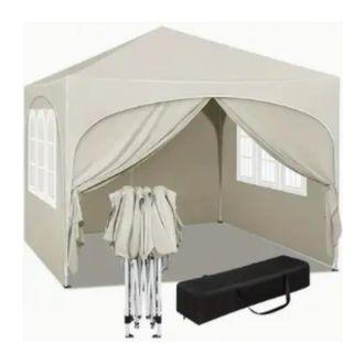 Pérgola-Carpa jardín 3x3x2,5m beige plegable.