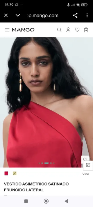 Vestido MANGO asimétrico satinado fruncido lateral