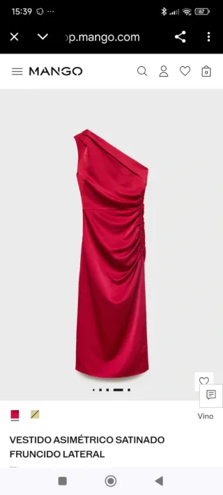 Vestido MANGO asimétrico satinado fruncido lateral