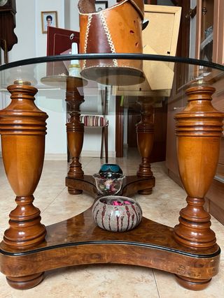 Mesa centro cristal ovalada - madera