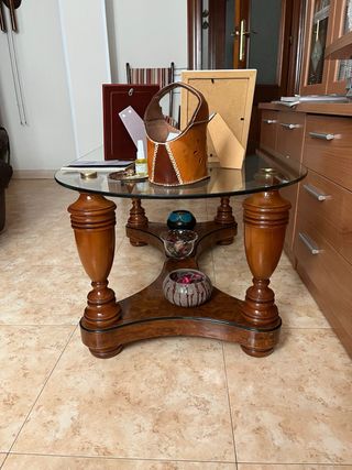 Mesa centro cristal ovalada - madera