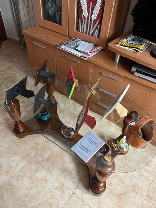 Mesa centro cristal ovalada - madera