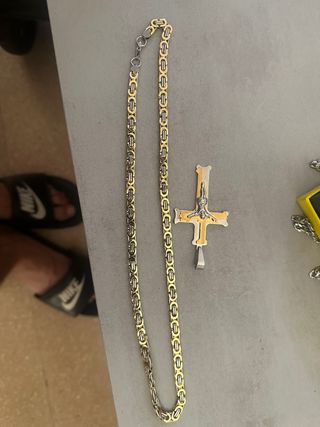 Cadena cruz bicolor oro plata 60cm