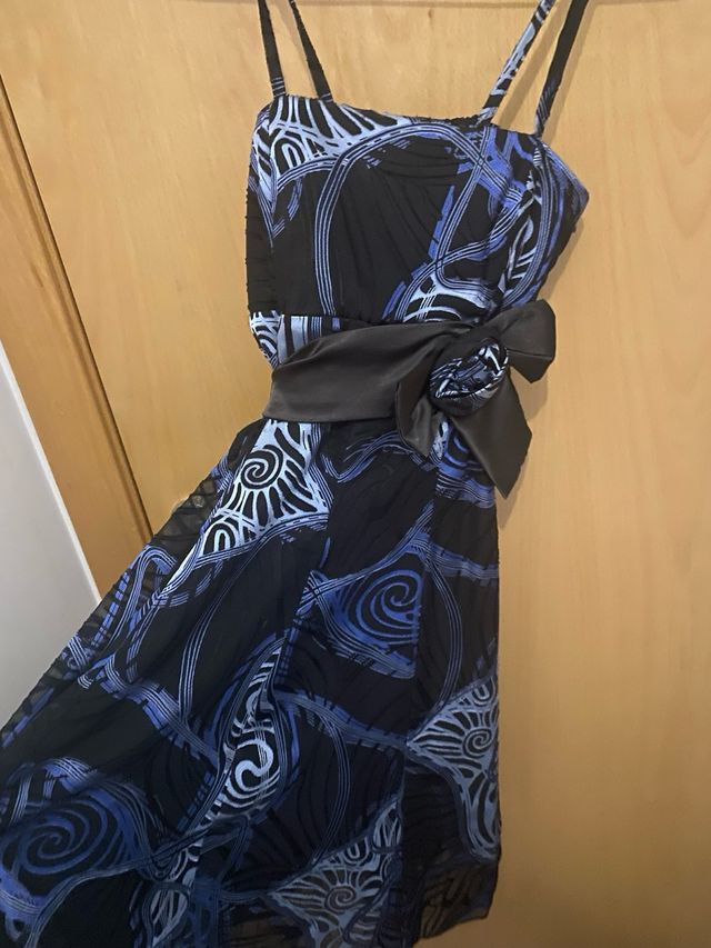 Vestido fiesta azul y negro