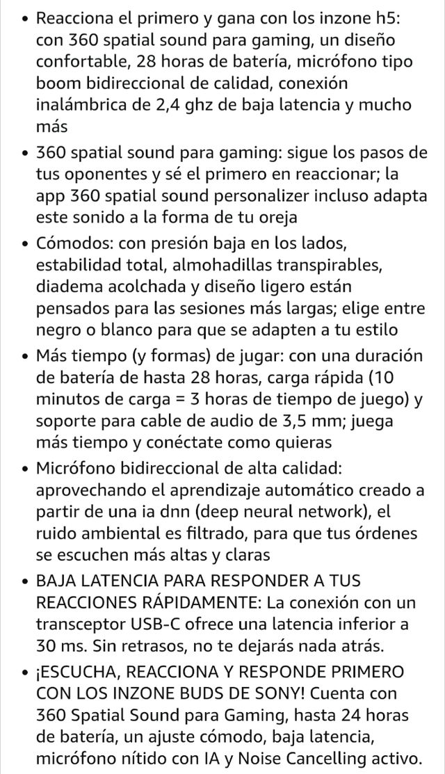 Auriculares Sony INZONE H5 Gaming PC PS5