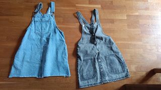 2 Petos vaqueros niña - Azul y Gris. Talla 10 y 11
