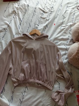 Sudadera con purpurina rosa-dorada