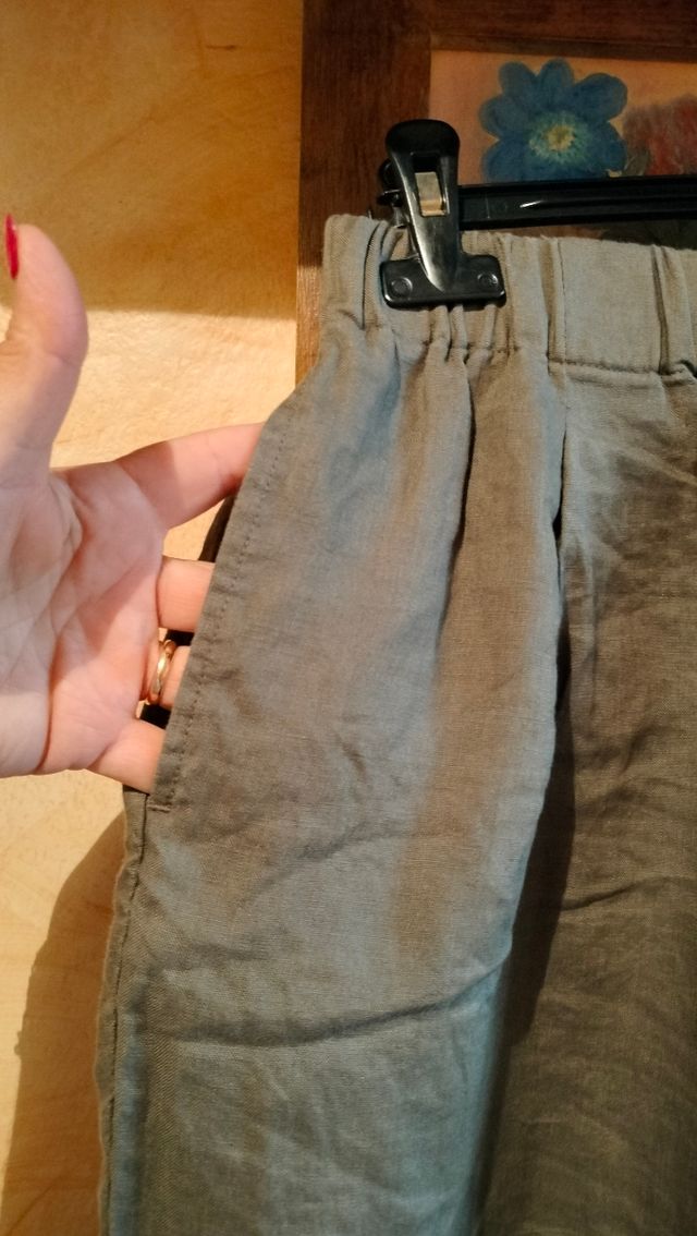 Pantaloni 3/4 lino verde oliva