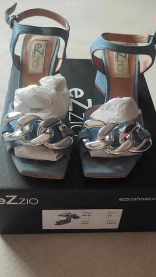 Sandalias tacón ancho EzZio-Azul-37