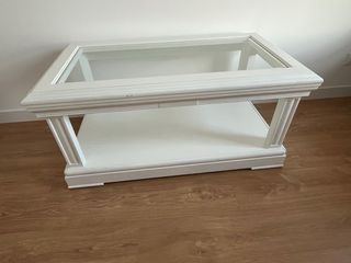 Mesa de centro madera blanca - cristal 