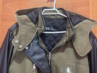 Abrigo Zara militar c/mangas cuero