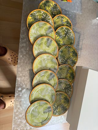 14 Platillos - Hojas verdes doradas