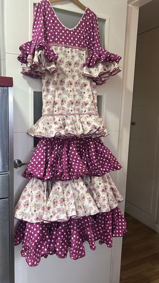Traje Flamenca lunares - blanco y morado
