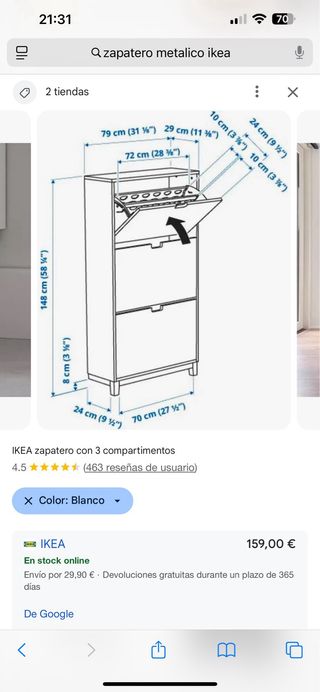 Zapatero Ikea blanco - 3 cajones