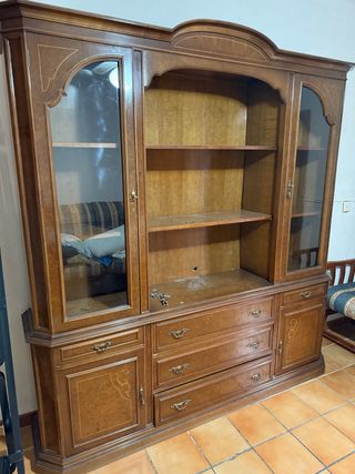 Mueble salón madera-cristal