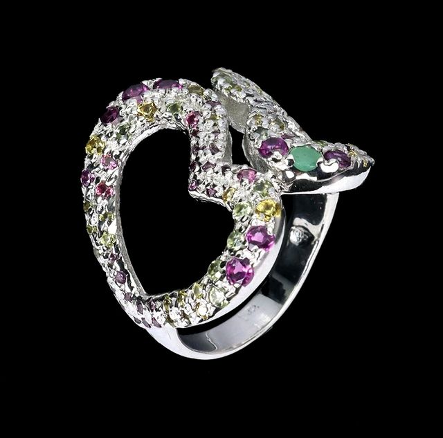 Anello Cuore Gemme Multicolor Argento Placato Oro