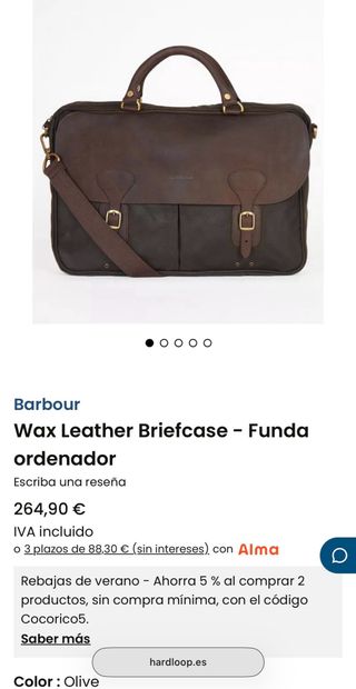 Maletín Barbour algodón encerado-cuero. A ESTRENAR