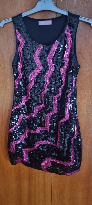 Vestido lentejuelas fiesta negro-rosa