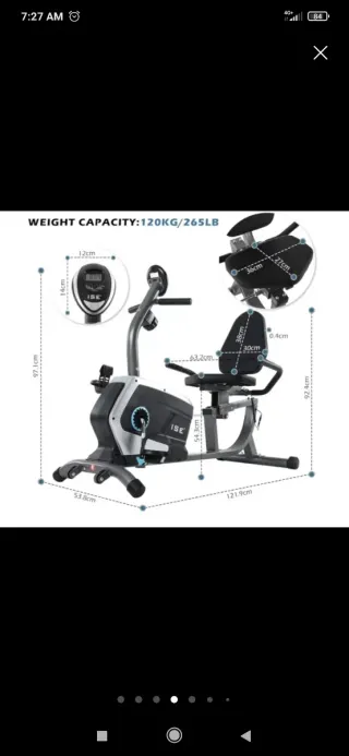 Bicicleta estática reclinada ISE con pantalla LCD