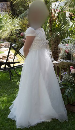 Vestido comunión niña manga corta + adorno pelo