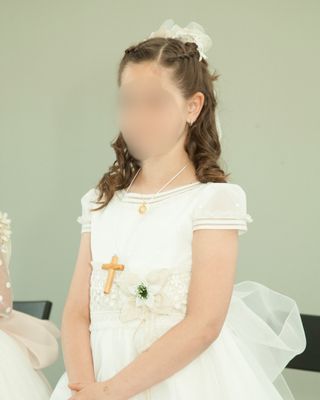 Vestido comunión niña manga corta + adorno pelo