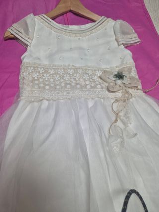 Vestido comunión niña manga corta + adorno pelo