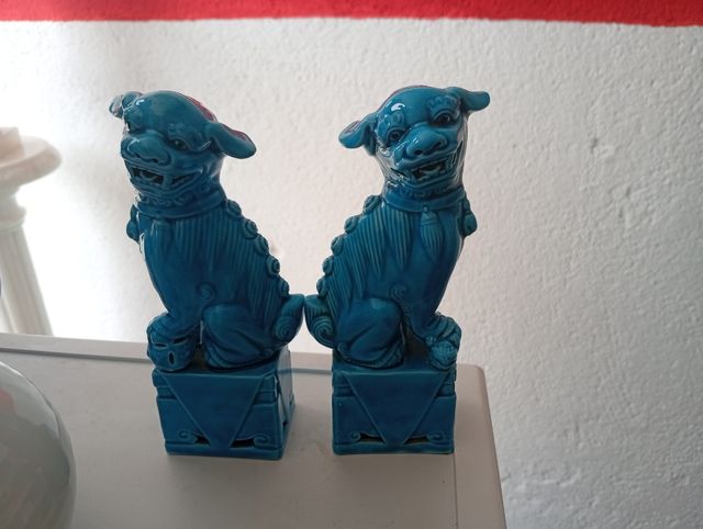 2 Perros Foo - Porcelana Azul