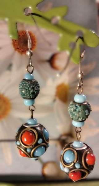 Orecchini pendenti turchese corallo