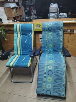 Silla y tumbona plegables azules